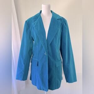 Vintage ‘90s Denim & Co. Cerulean Blue Velvet Single Breasted Blazer